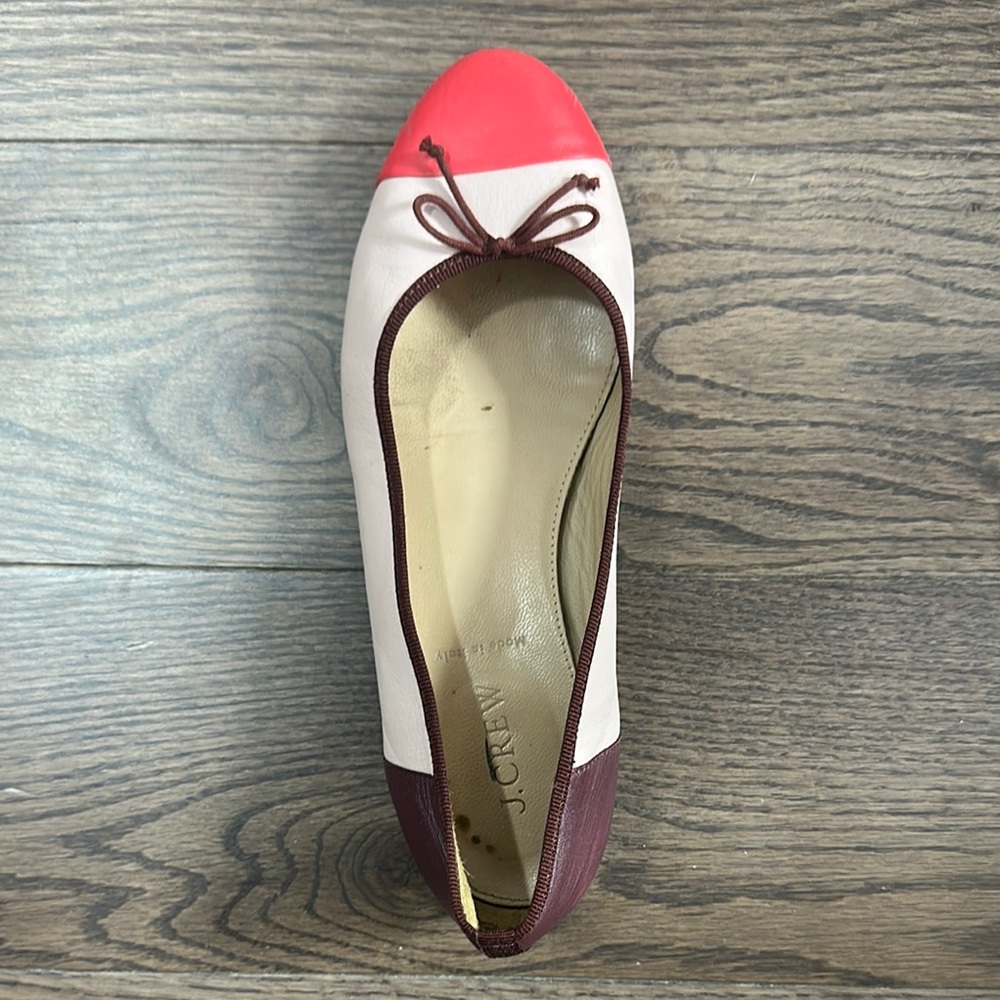 J. Crew Pink and Cream Ballet Flats with Bow Detail